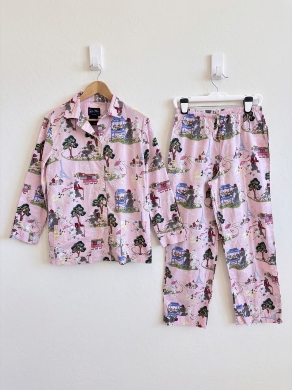 Rare Nick and Nora Pink Poodles Paris Cotton Pajamas Set